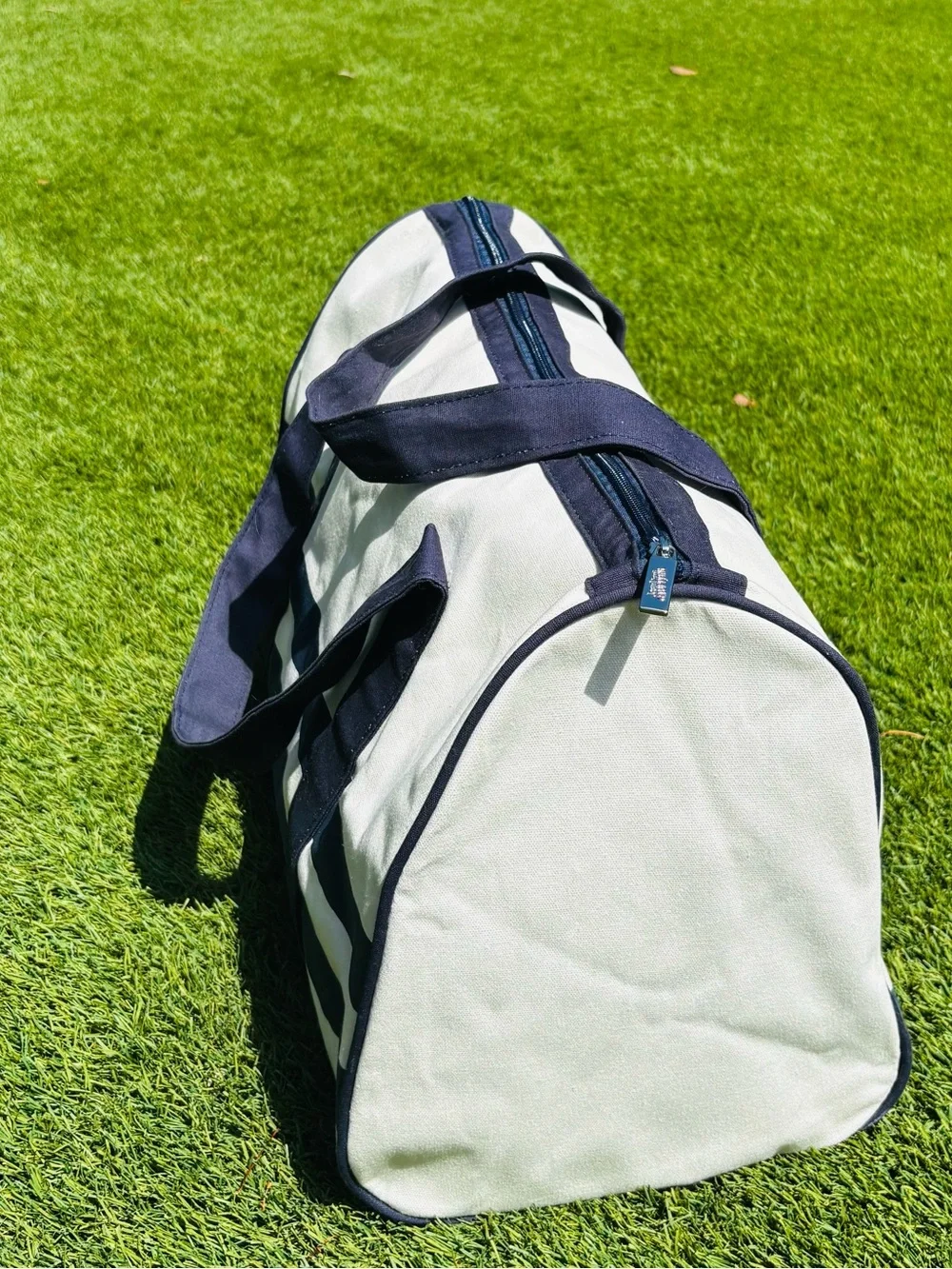 Jean Paul Gaultier White and Navy Striped Canvas Duffel